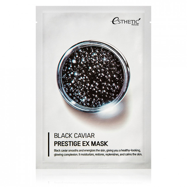 ESTHETIC HOUSE Антивікова тканинна маска Black Caviar Prestige EX Mask проти зморшок з екстрактом чорної ікри, 25мл