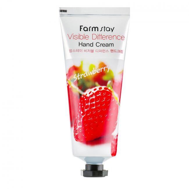FARMSTAY Крем для рук Visible Difference Hand Cream Strawberry увлажняющий с экстрактом клубники, 100мл